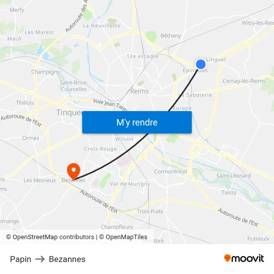 Papin to Bezannes map