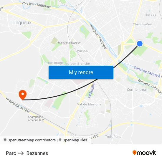 Parc to Bezannes map