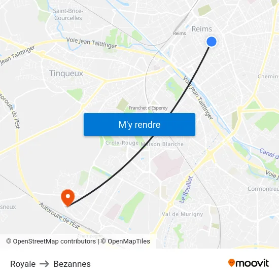 Royale to Bezannes map