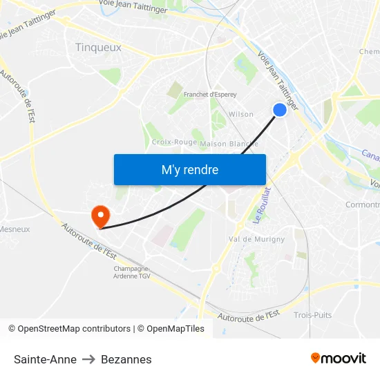 Sainte-Anne to Bezannes map
