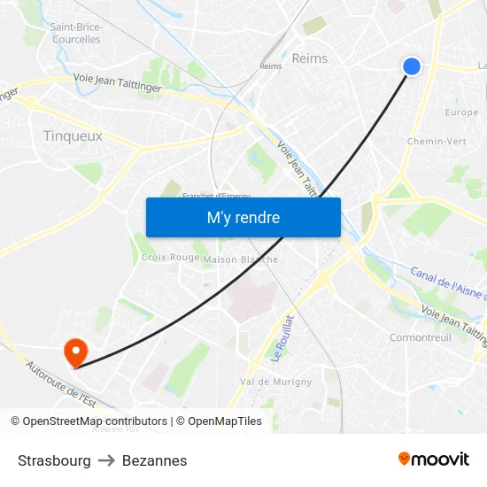 Strasbourg to Bezannes map