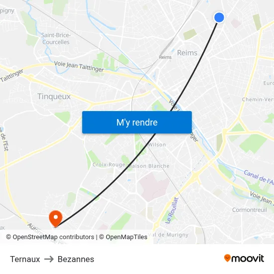 Ternaux to Bezannes map