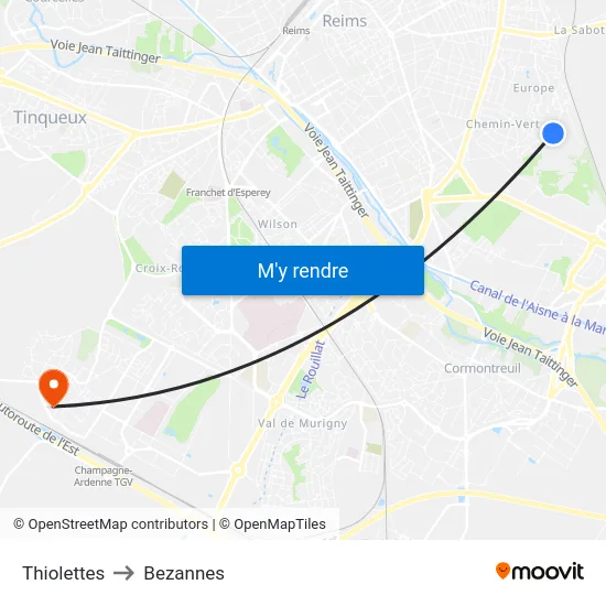 Thiolettes to Bezannes map