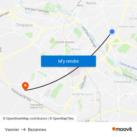 Vasnier to Bezannes map
