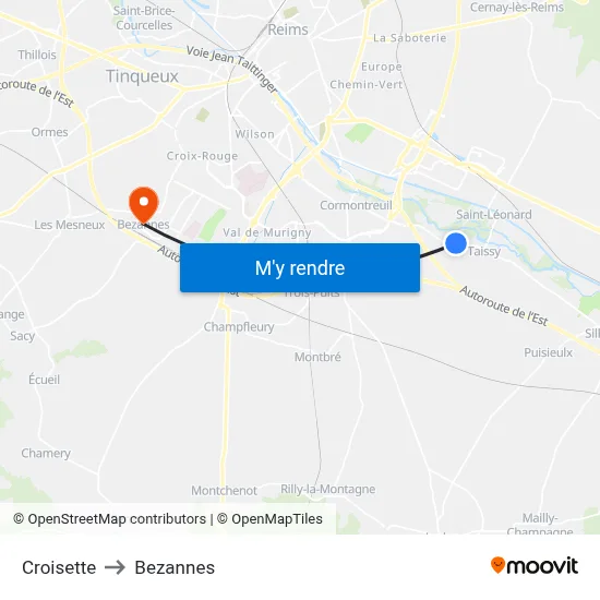 Croisette to Bezannes map