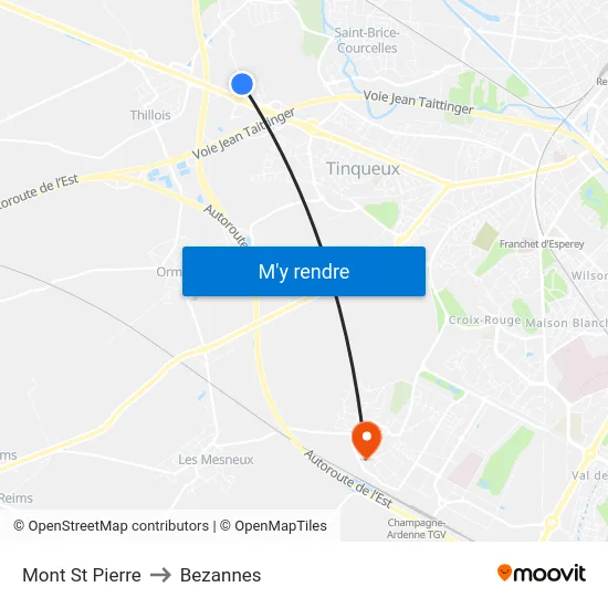 Mont St Pierre to Bezannes map