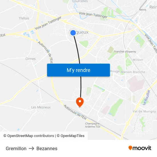 Gremillon to Bezannes map