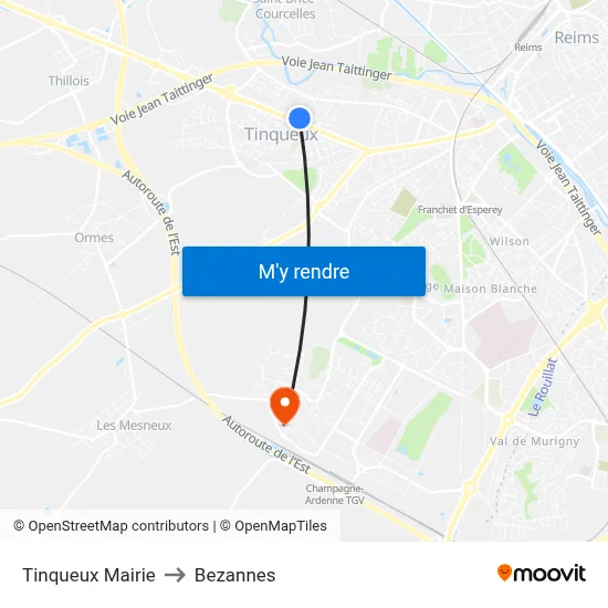 Tinqueux Mairie to Bezannes map