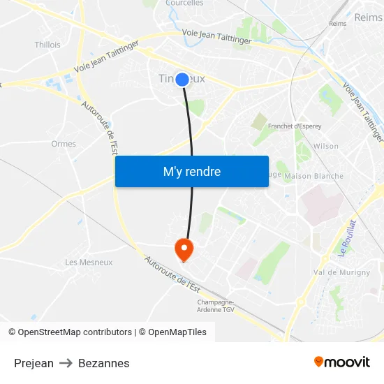 Prejean to Bezannes map