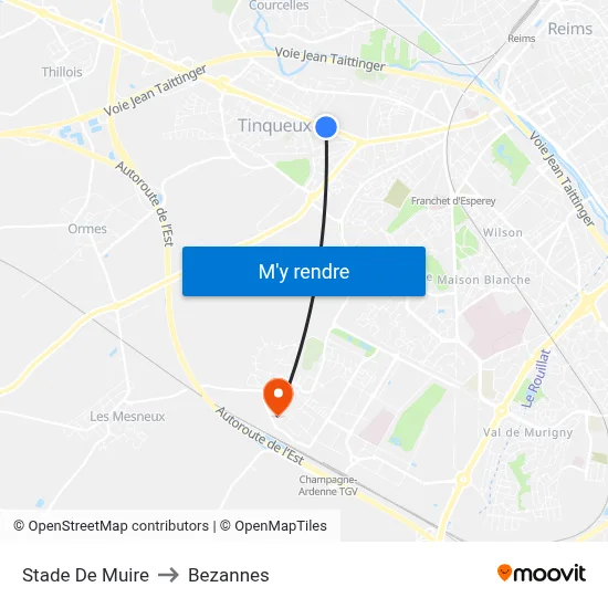 Stade De Muire to Bezannes map