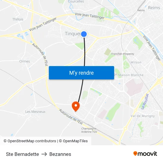 Ste Bernadette to Bezannes map