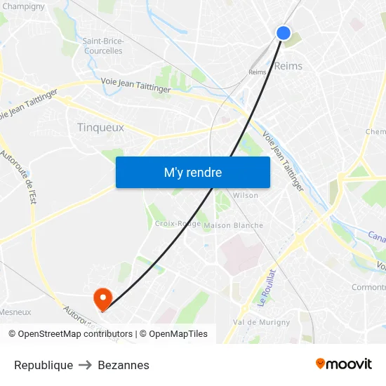Republique to Bezannes map
