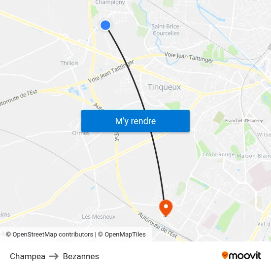 Champea to Bezannes map