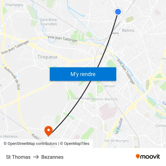 St Thomas to Bezannes map