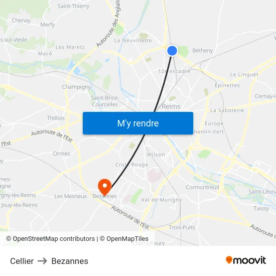 Cellier to Bezannes map