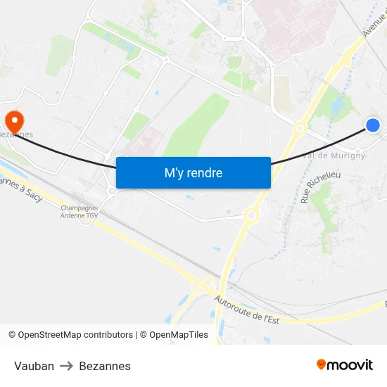 Vauban to Bezannes map