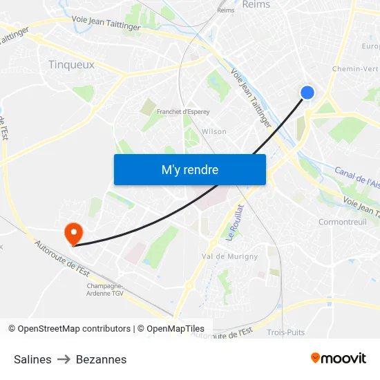 Salines to Bezannes map