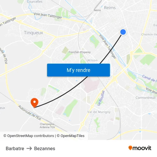 Barbatre to Bezannes map