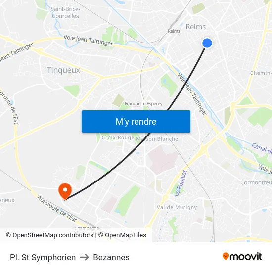 Pl. St Symphorien to Bezannes map