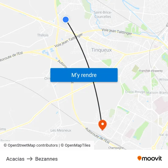 Acacias to Bezannes map