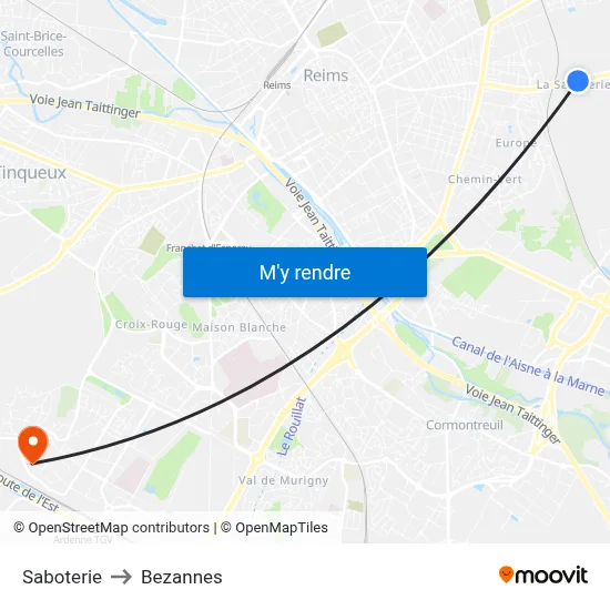 Saboterie to Bezannes map