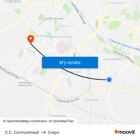 C.C. Cormontreuil to Creps map