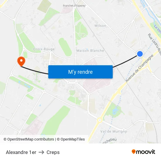 Alexandre 1er to Creps map