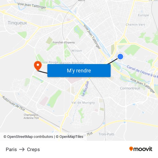 Paris to Creps map