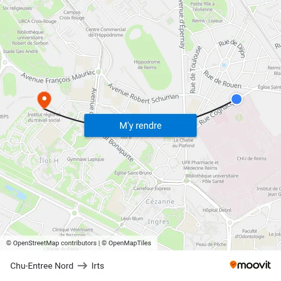 Chu-Entree Nord to Irts map