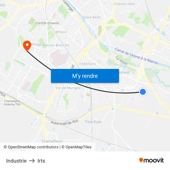 Industrie to Irts map