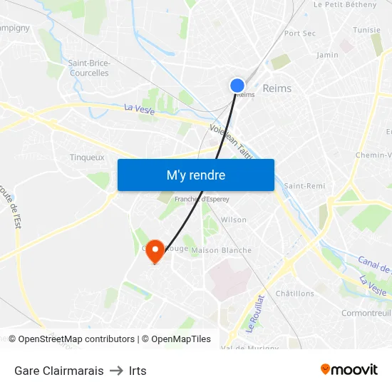 Gare Clairmarais to Irts map
