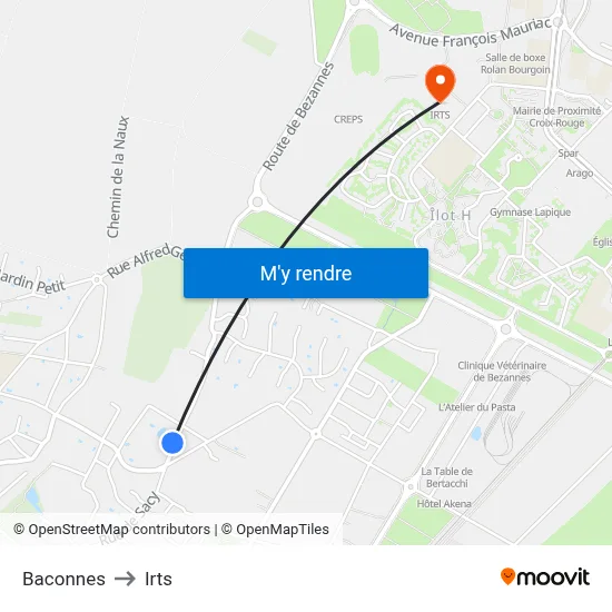 Baconnes to Irts map