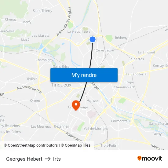 Georges Hebert to Irts map