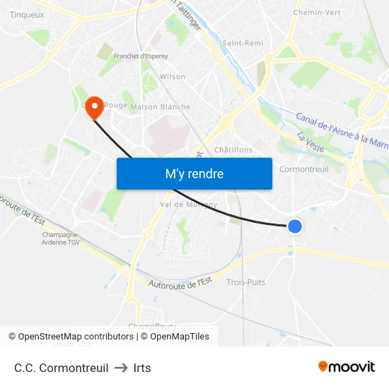 C.C. Cormontreuil to Irts map