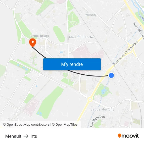 Mehault to Irts map