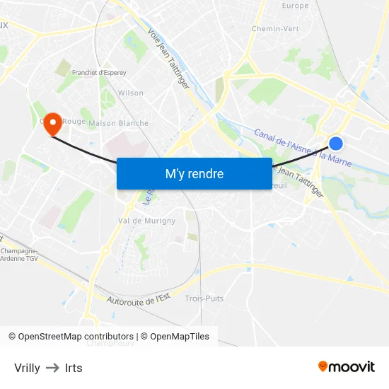 Vrilly to Irts map