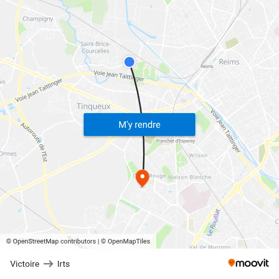 Victoire to Irts map