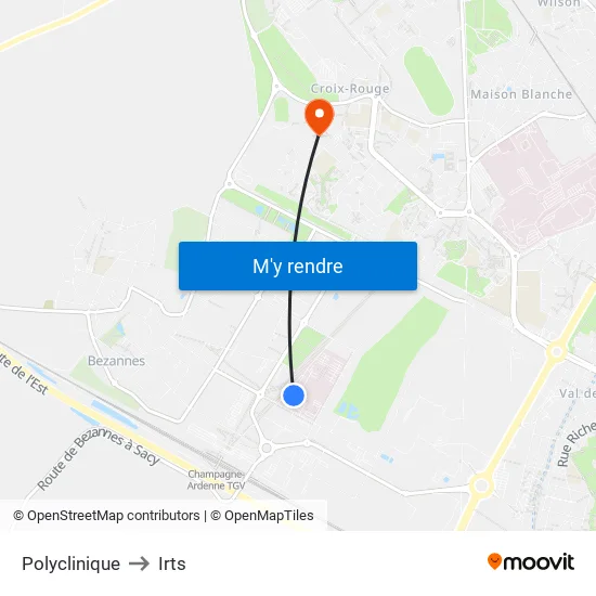 Polyclinique to Irts map