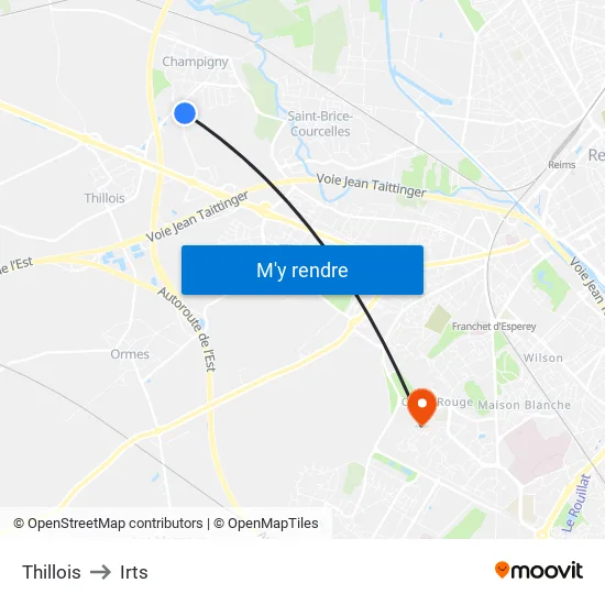 Thillois to Irts map
