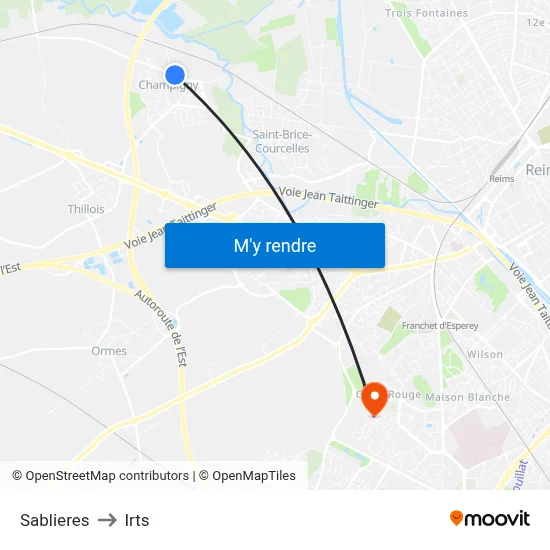 Sablieres to Irts map