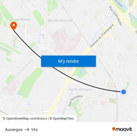 Auvergne to Irts map
