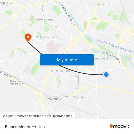 Blancs Monts to Irts map