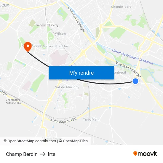 Champ Berdin to Irts map