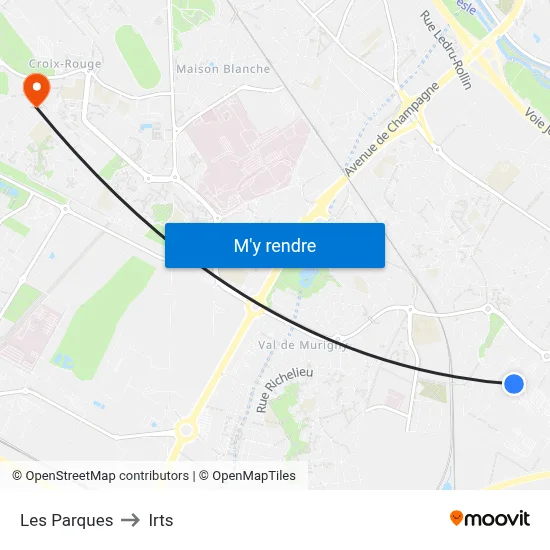 Les Parques to Irts map