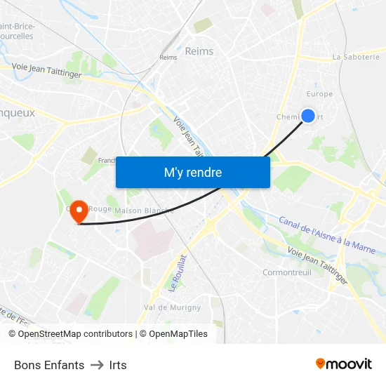 Bons Enfants to Irts map