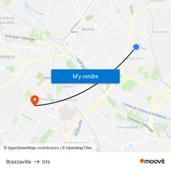 Brazzaville to Irts map