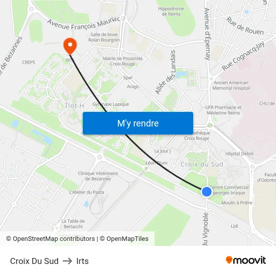 Croix Du Sud to Irts map