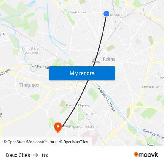 Deux Cites to Irts map