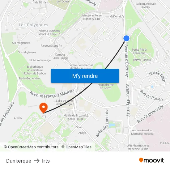 Dunkerque to Irts map