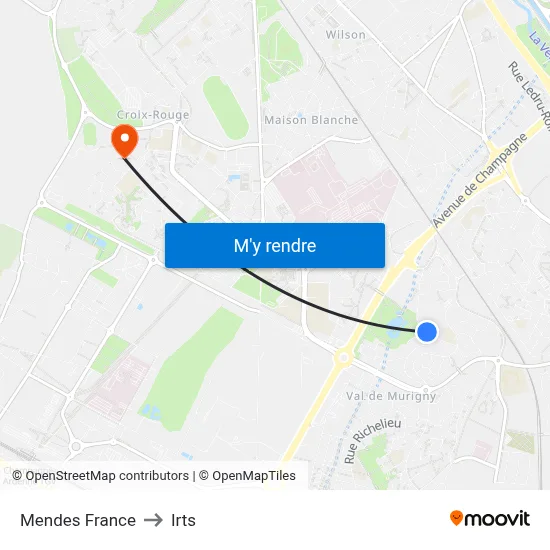 Mendes France to Irts map